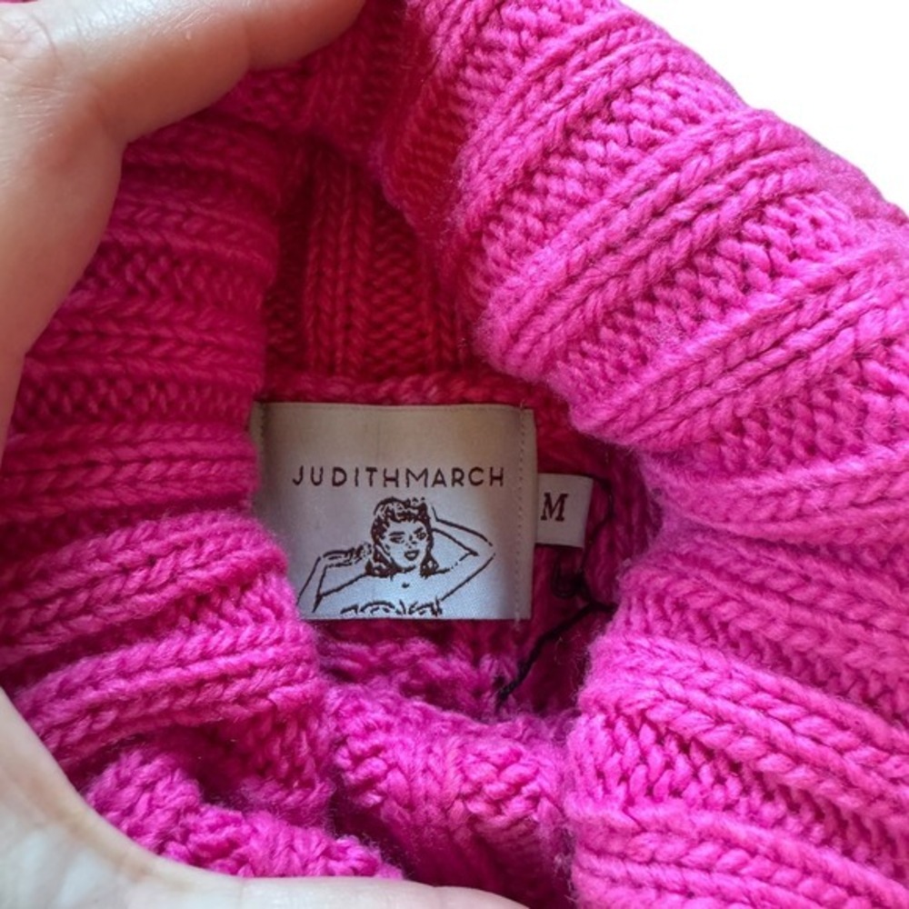Judith March‎ Hot Pink Cable Knit Turtleneck Cropped Sweater Whimsy Cottagecore - Picture 3 of 6